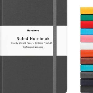 NEW Huhuhero Ruled Notebook 5 x 8.25" 120 gsm Hardcover Professional Black